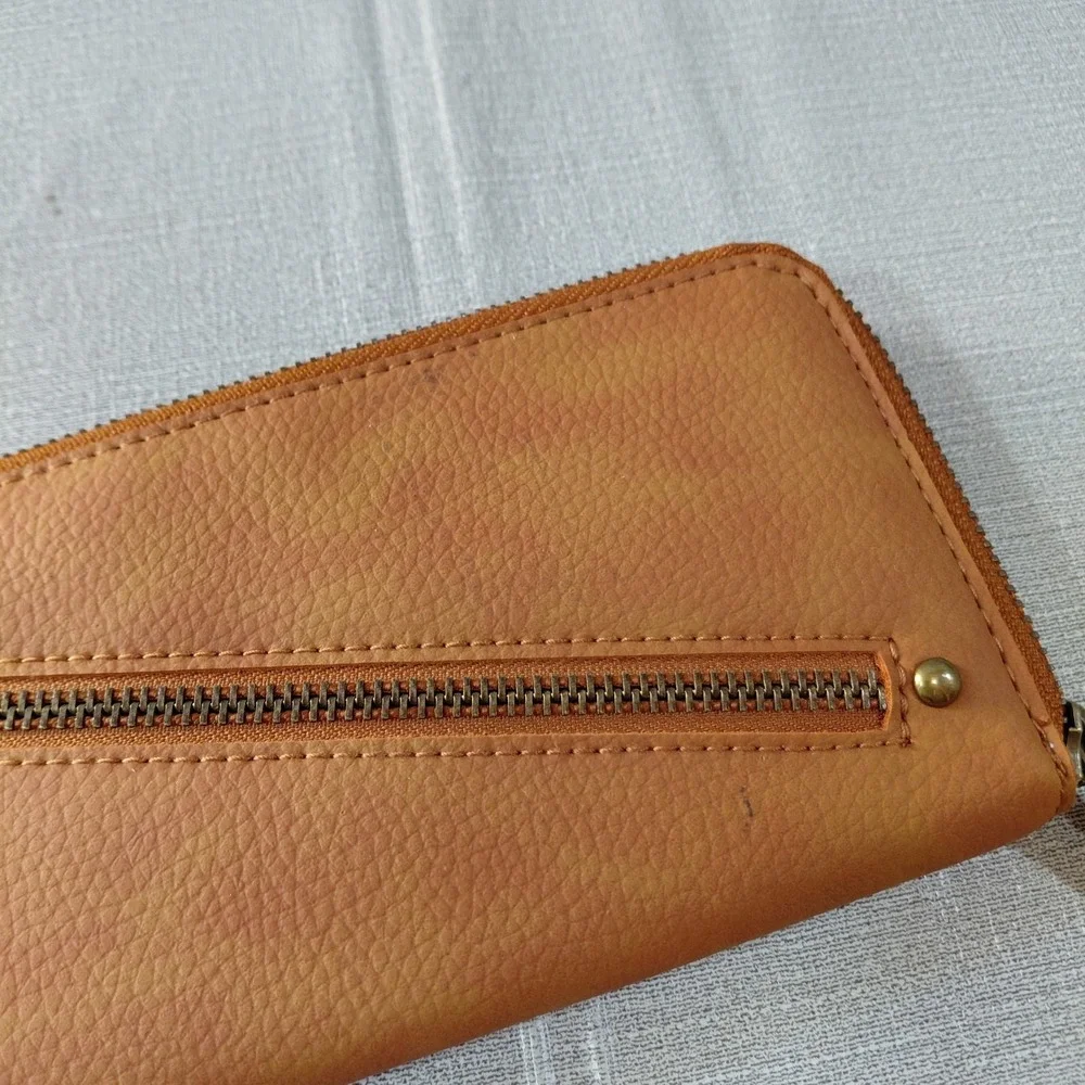Free People Vegan Leather Zip Around Wallet Women's Brown Wristlet